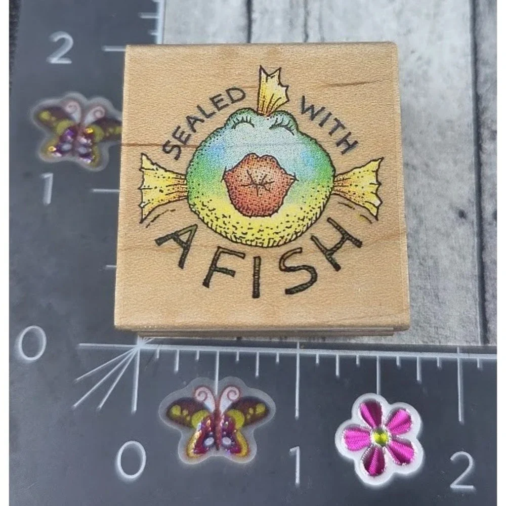 All Night Media Sealed With A Fish 379D Rubber Stamp Wood #i3
